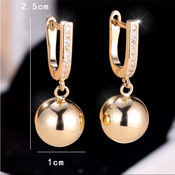 New 14k Gold Hook and Ball Minimalist Drop Earrings - Picture 3 of 4